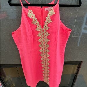 Lilly Pulitzer Pink Dress with Gold Embroidery size 16